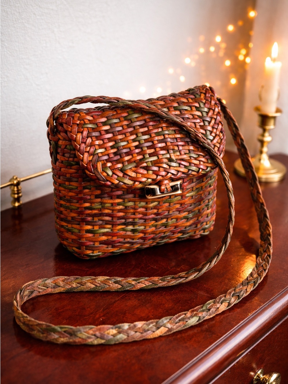 Woven Multicolor Crossbody Bag - Unbranded